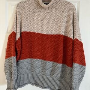 Colorblock Knit Sweater in orange, Gray, and Cream